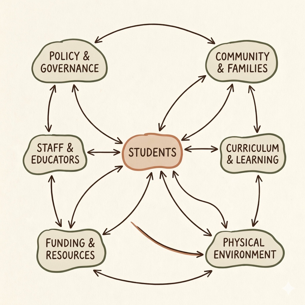 Education systems diagram showing interconnected elements