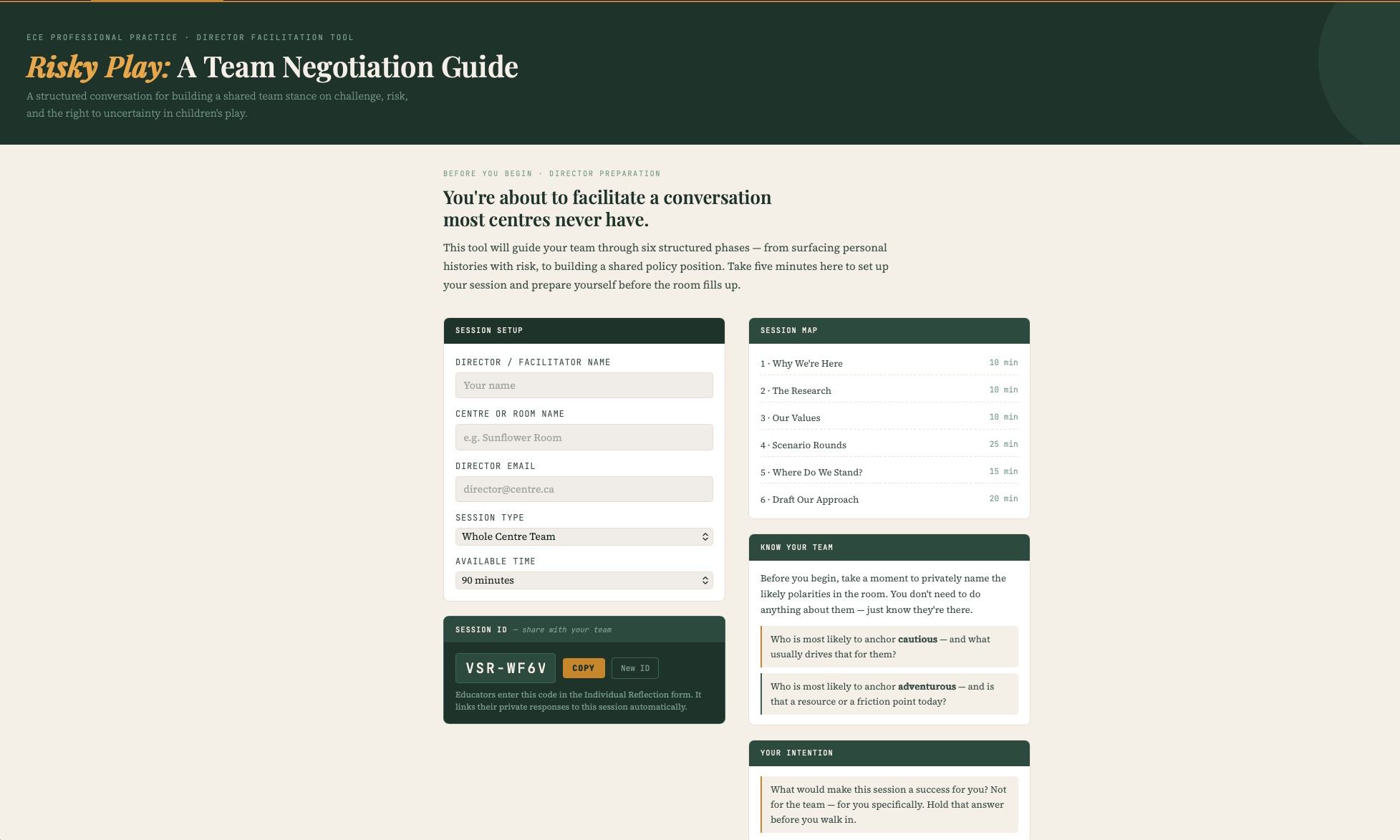 Risky Play Team Negotiation Tool screenshot